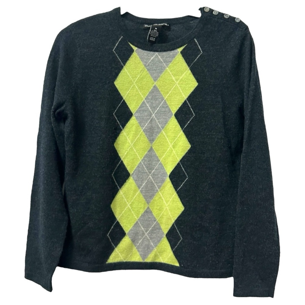 Marina Luna Women’s Merino Wool Argyle Crewneck Sweater ‎ Sz M